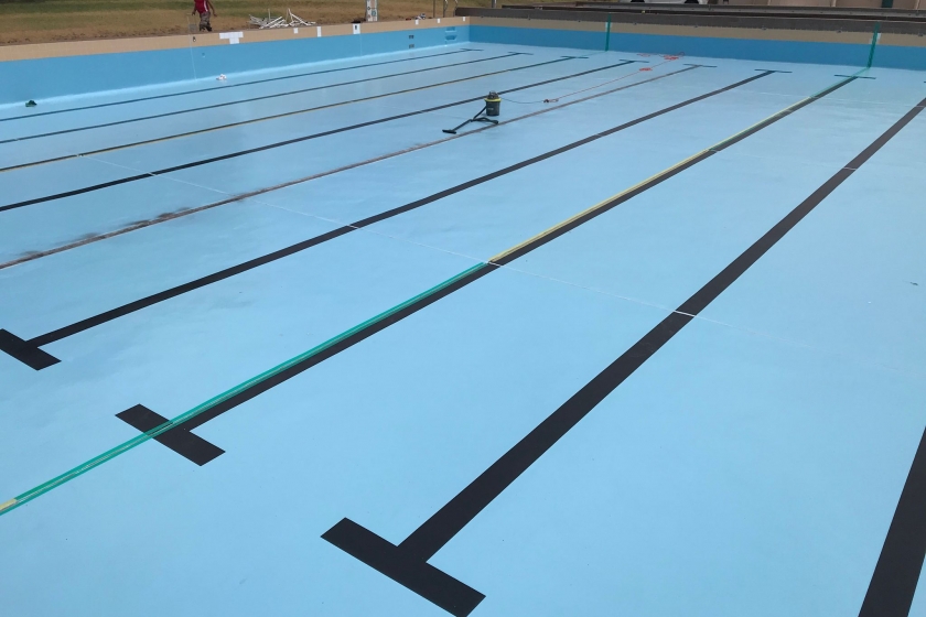 13. Large pool line marking completed joints cleaned and tapped